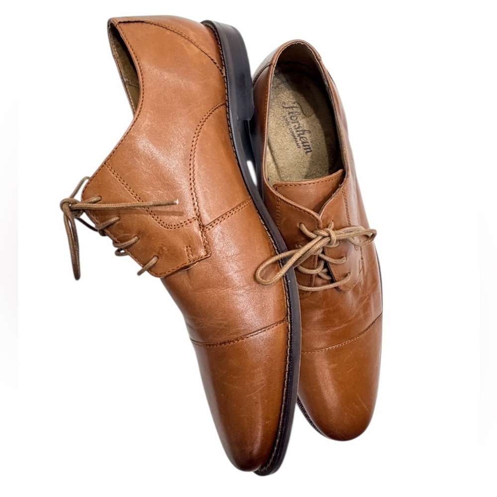 Florsheim Leather Cap Toe Oxford Dress Shoes Men Size 12 D Cognac Business shoe - Picture 6 of 12